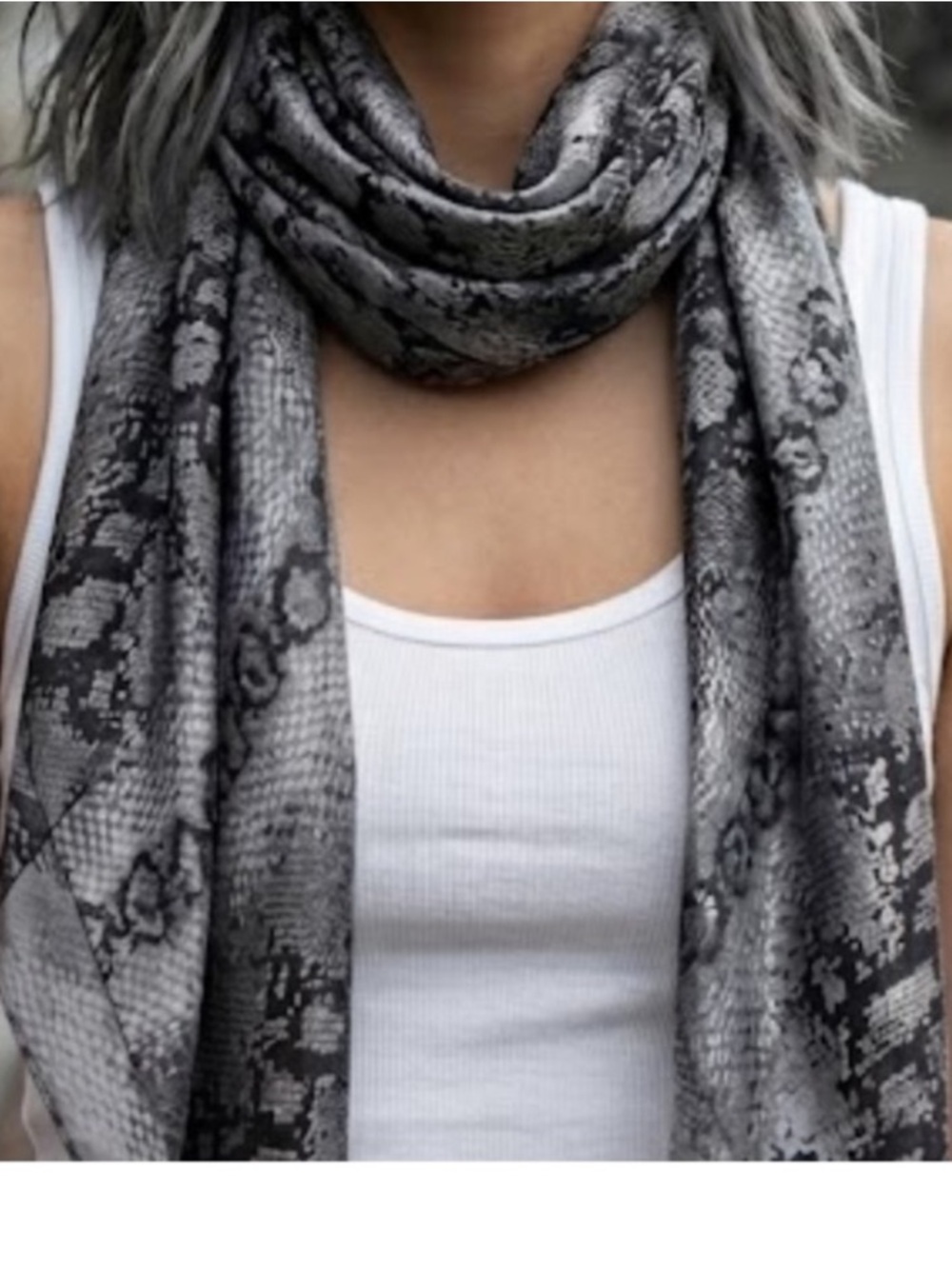 VTG Snakeskin Print Square Scarf - Silky Metallic Python Wrap 40"x40”